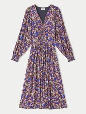 Jigsaw Floral Midi Long Sleeve Keyhole Neck Jersey Dress - Size XS 6 8