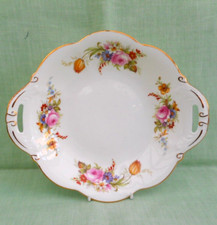 Coalport bone china handled bonbon dish - floral sprays - 21.5 cm (8.5") di'r