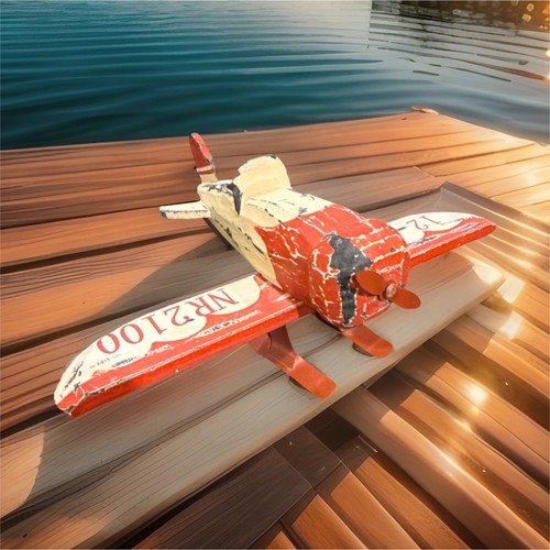 Vintage red metal wooden toy - vintage,