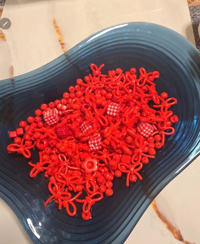 Red plastic beads mixed lot - plastic,