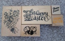 Bundle of Easter Wooden Rubber Stamps - Eggs - Sentiments - Flowers