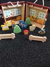 Wooden Little Town Carry Along Farm