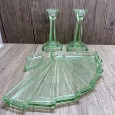 VINTAGE Art Deco Green Glass