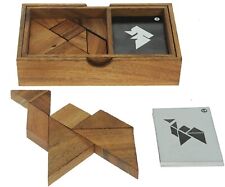 Wooden Tangram - Fun Family Game - 64 Card Challenges - 2 Sets of Wood Shapes