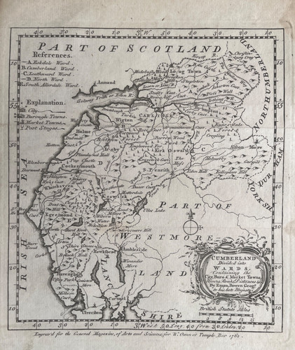 1762 antique map cumberland - 1762, map;