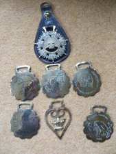 7 COMMEMERATIVE HORSE BRASS most KB MARKED heavy horse harness decoration