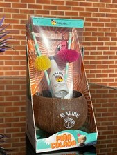 RARE Retro Style Official Malibu Set Coconut Cup Straws & Empty Miniature Bottle
