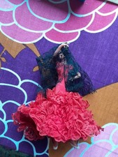 Vintage Spanish Flamenco Doll Red Dress 8" Tall Black Shawl