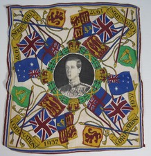 Vintage King Edward VIII Coronation Commemorative Silk Handkerchief 1937