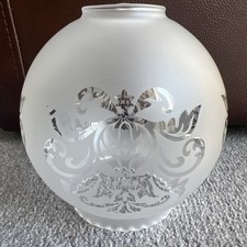  Vintage Frosted  Etched Glass Lamp Shade With Pie Crust Edge 