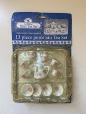 13 Piece Mini Porcelain Tea Set Hand Painted Packaging Worn But Unused!