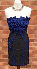 VINTAGE,Y2K,JANE NORMAN,BLACK/BLUE LACE FAN TOP BODYCON DRESS SZ 10-12 