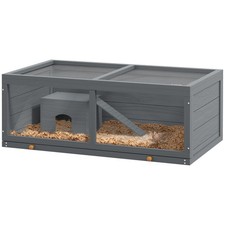 PawHut Wooden Hamster Cage w/ Sliding Tray, Openable Top, Hut, Grey