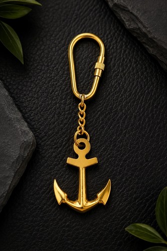 Nautical anchor keychain - keychain, gold