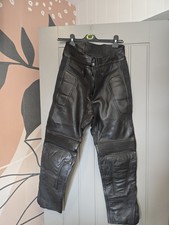 J&S Real Leather Black Motorcycle Trousers Size 32 Wuth Crotch Pad