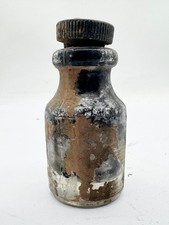 VINTAGE RADIUM GLASS BOTTLE BLACK SCREW CAP APOTHECARY MEDICAL CHEMIST JAR