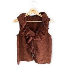 Ladies Brown Ruffled Lightweight Sleeveless Summer Vest Tank Top Size 8