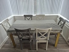 Dining Table 120x80cmExtended 160x80cm 6x Chairs Inc Cushions, Table cloths