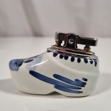 Vintage Delft Blue Table Lighter Clog Hand Painted Flint Working Empty NO GAS