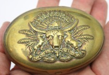 Antique Molassine brass advertising Dairy & Pig Meal snuff box RARE