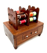 Antique Victorian Wooden Tabletop Cotton Reel Holder / Spool Sewing Stand Box