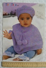 Vintage: Sirdar 1513 poncho & beret, tiny tot DK, 16-26 inch / 41-66 cm