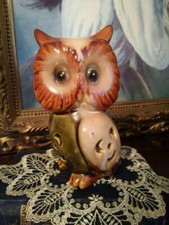 VINTAGE STONEWARE / CERAMIC OWL TEALIGHT HOLDER OWL ORNAMENT HOME DECOR