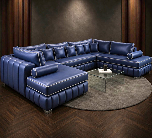 Blue leather lili chaise - blue, sofa