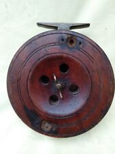 Antique~Vintage Wood & Brass Fly~Salmon Fishing Reel Diameter 61/4"or 15.5 cm NR