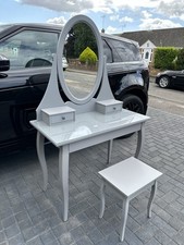 ✨ IKEA Style Grey Dressing Table with Mirror, 3 Drawers & Stool – Hardly Used ✨