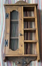 Vintage Wooden Wall Cabinet w/ Chicken Wire Door–Rustic Farmhouse Shelf 29x16