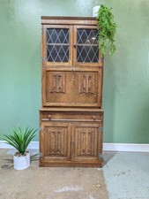 Old Charm Style Display Cabinet Sideboard Cupboard Leaded Glass Writing Bureau.