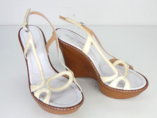Sergio Rossi Sandals Wedge Wooden Vintage Ivory Leather size UK 4 EU 37