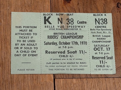 Ticket 1970 speedway - ticket,