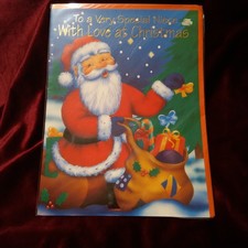 Santa Sack Large Christmas Card Vintage Size 11" x 9" Special Niece Old Stock