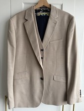 House of Cavani Men's 3-Piece Suit Ivory Jacket Navy Trousers Size 44R