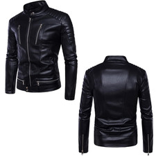 Men’s Punk Leather Jacket Biker Coat Multi-Pocket Soft PU Leather Outwear