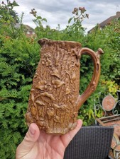 Nice Relief Moulded Tree, bark and leaves pitcher Jug Antique Victorian 7" 
