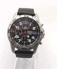 SEIKO SND399P Black dial Military Chronograph Mens Watch - With Box & Papers