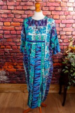 Vintage Original 80s Batik Boho Dress Lounge Maxi Dress Kaftan Cotton One Size