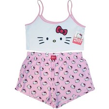 Primark Hello Kitty Shorts Pyjamas Set Pink White PJs Nightwear Womens L UK14-16