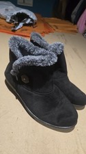 black suede faux fur lined wedge heel pixie ankle boots, Cushion Walk, 5
