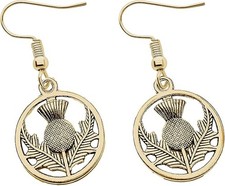 Charm Buddy Scottish Flag & Thistle Drop Earrings Gold-Plated with Gift Bag