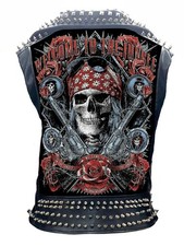 Men's Jungle' Studded Leather Vest with Guns N' Roses Patches Edgy Rocker Style