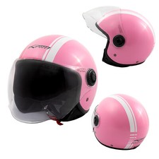 Helmet Jet Motorcycle Pink Approved Visor Scooter ECE 22 06 White Graphics
