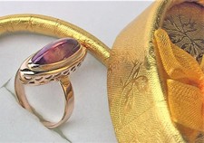 Vintage Soviet Russian Rose Gold Ring Stone Women Jewelry 583 14K Size 5.5 USSR