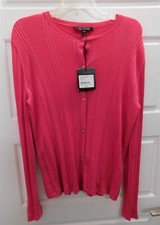 New St John Flamingo Pink Lightweight Knit Button Down Cardigan sz L $495rt