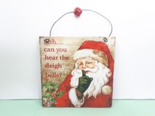 Enchante Wooden Christmas Plaque Santa Wishes Ssh Can You Hear The Sleigh Bells