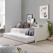 Wooden Single Daybed with Pull-Out Trundle & Storage Shelves – White or Grey