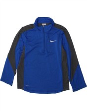 NIKE Boys Zip Neck Pullover Tracksuit Top 7-8 Years Small Blue Colourblock AK07